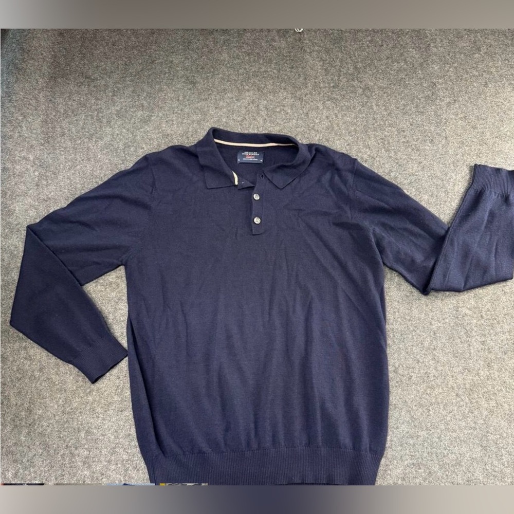 Charles‎ Tyrwhitt Polo Sweater Mens XL Merino Wool Golf Preppy Casual Navy Blue